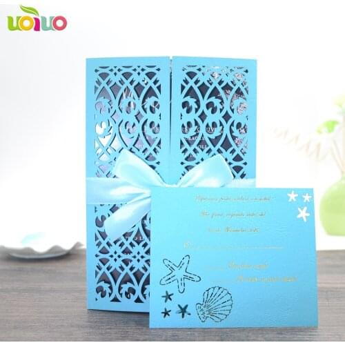 European style laser cut blue filigree shape laser cut wedding invitation card personalize nepali marriage invitation card