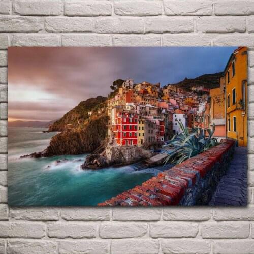 Gorod italiia home building rocks sea shore landscape posters on the wall picture home living room decoration for bedroom KH768