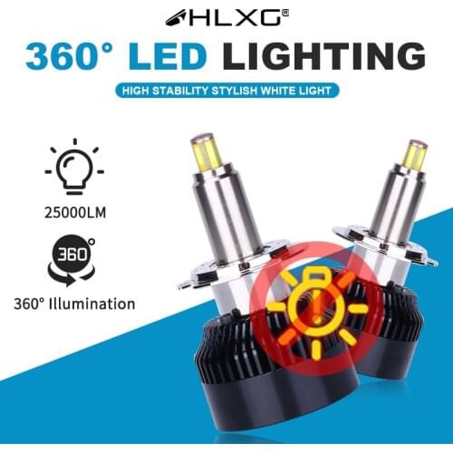 Hlxg H11 LED Canbus H1 H8 9012 HIR2 HB3 9005 HB4 9006 90W H7 LED 360 Headlights 6000K 25000LM Bulbs 3D Auto turbo luces led Lamp