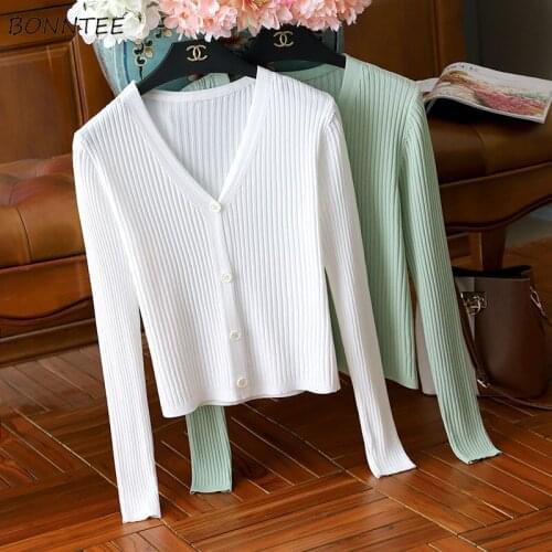 Cardigan Women Outerwear All-match Basic Solid Various Colors Elegant Slim Single Breasted Simple Long Sleeve Spring Autumn Chic