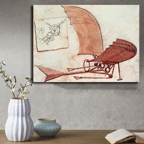 Leonardo Da Vinci Flying Machine Poster Painting Wall Art Canvas Poster and Prints Painting Cuadros Pictures Home Decor for Livi
