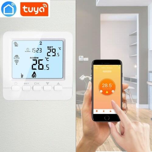 Button WiFi programmable thermostat echo Alexa voice control room temperature control floor heating water 3A 100-240V tuya