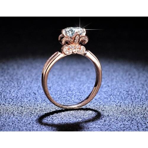 PT950 Rose Gold 1 Carat Sparkling D Color Moissanite Petal Ring Silver 925 Original Diamond Test Past Gemstone Engagement Ring