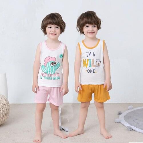 Summer Girl Boys Pajamas Sets Childrens Clothing Suits Vest+Pants Sleepwear 100% Cotton Cartoon Pyjamas Kids Pijamas Nightwear