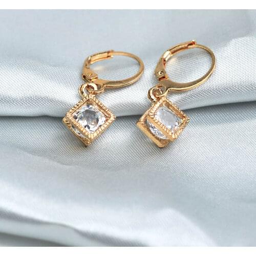 Small Water Drop Earrings For Women Gold Color Geometric Crystal Jewelry Triangle Square Heart Round Earring kolczyki