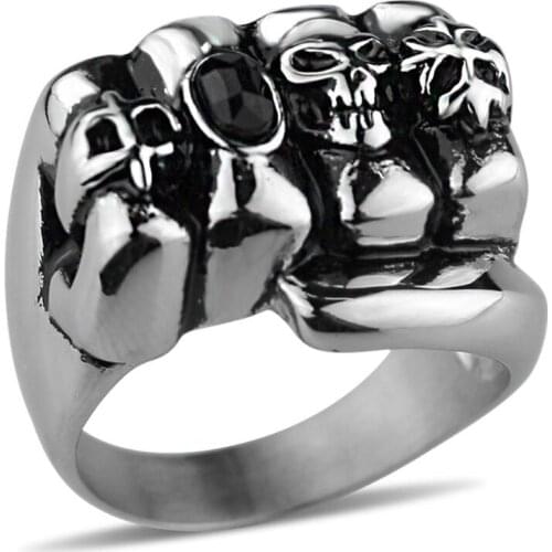 Men Gothic Skull 316L Stainless Steel Punk Anarchy Death Skull Ring