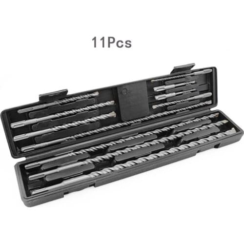 11Pcs Electric Hammer Bit Set Two-pit two-slot Woodwork Twist Round Shank Alloy Impact Drill For Concrete Perforated