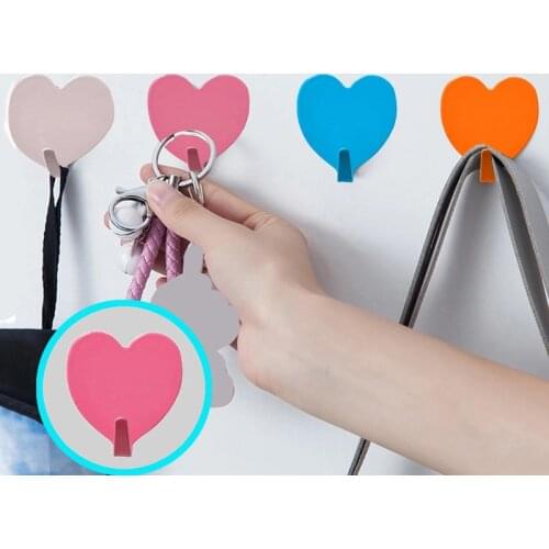 1Pcs Stainless Steel Love Heart Wall Hook Adhesive Kitchen Home Bathroom Key Bag Coat Hanger Storage Hanging Holder Colorful
