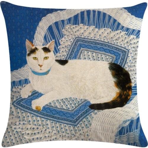 Retro Cute Animal Linen Bed Cushion Cover Vintage Single Side Decorative Throw Black Cat Christmas Pillow Case for Sofa Chair