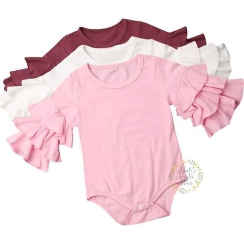 Newborn Baby Girl Clothes Ruffle Long Sleeve Romper Cotton Tops Tee Shirt Clothes Solid Color T-shirt