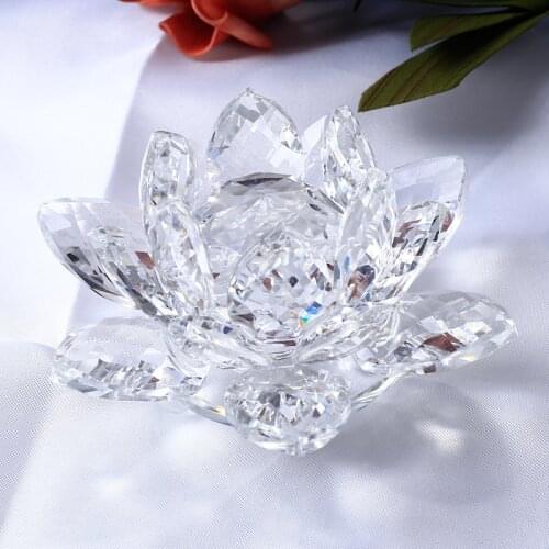 Transparent 10cm Crystal Lotus Flower Crafts Handmade Feng Shui Glass Figurines Miniatures Ornaments Gifts Home Decor