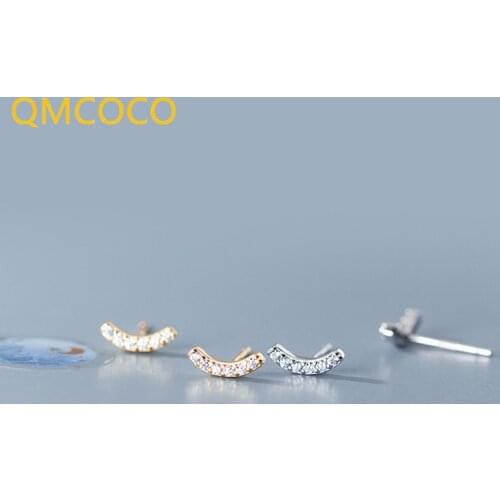 QMCOCO 925 Silver Minimalist Earrings Woman Design Korean Geometric Arc-Shape Zircon Earrings INS Simple Trendy Party Garniture