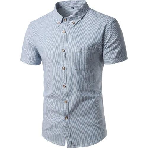 Summer Casual stripes Short sleeve shirts men high quality Brand clothes fashion cotton shirt men Slim