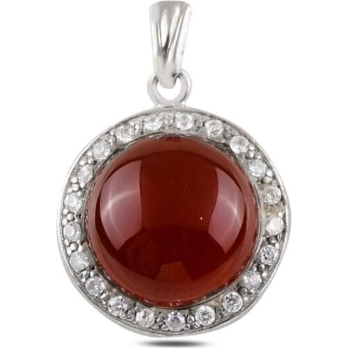 Silver 925 Sterling Red Agate & Zircon Crystal Pendant