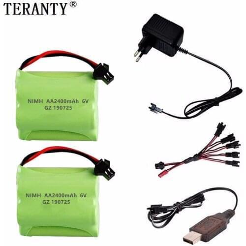 SM Plug) Ni-MH 6v 2400mah Battery + USB Charger For Rc toys Cars Tanks Robots Trucks Boats Guns AA 6v Rechargeable Battery Pack
