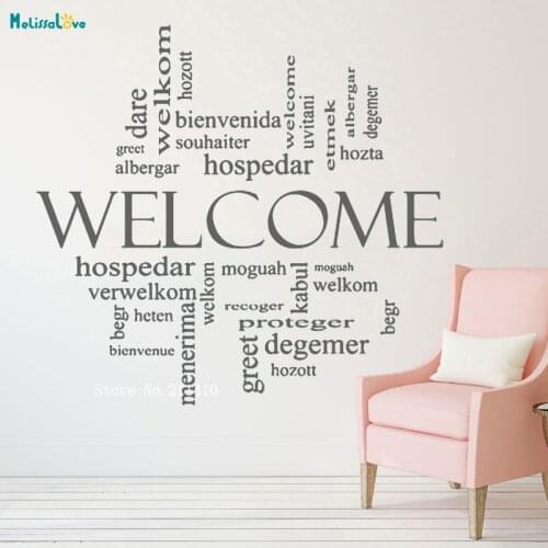 Welcome Text Many Languages Welcome Wall Stickers Home Decoration for Coffee Shop Library Removable Vinyl Art Decal YT1068