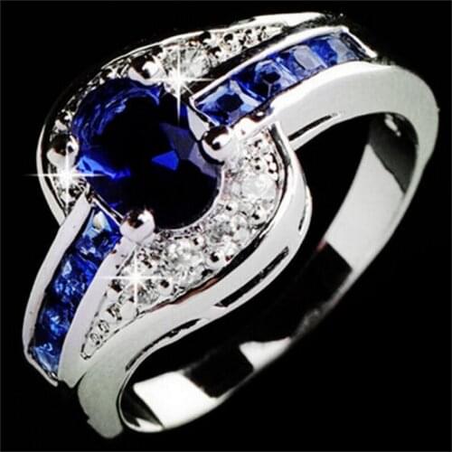 Unique Jewelry Blue Oval Zircon Stone Ring White Filled Wedding Engagement Rings For Women Men Gift