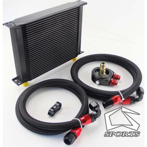 30 ROW AN-10AN UNIVERSAL ENGINE TRANSMISSION OIL COOLER BLACK+ FILTER KIT black british type