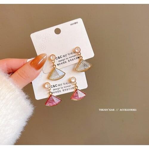 Vintage Cats Eye Stone Unusual Earrings For Women Korean Fashion Triangle Drop Earrings Unique Luxury Designer Jewelry 2021