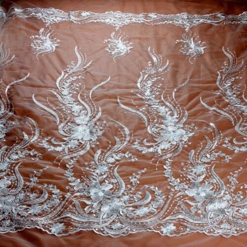 High quality off white flower embroidery on net yarn lace fabric wedding dress/evening dress lace fabric 130 by yard