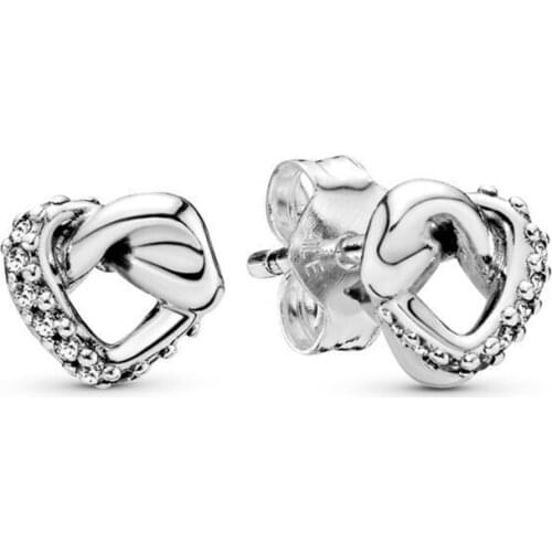 Genuine 925 Sterling Silver Pan Earring Knotted Hearts Emotional Bonds Earrings For Women Wedding Gift Fashion Jewelry