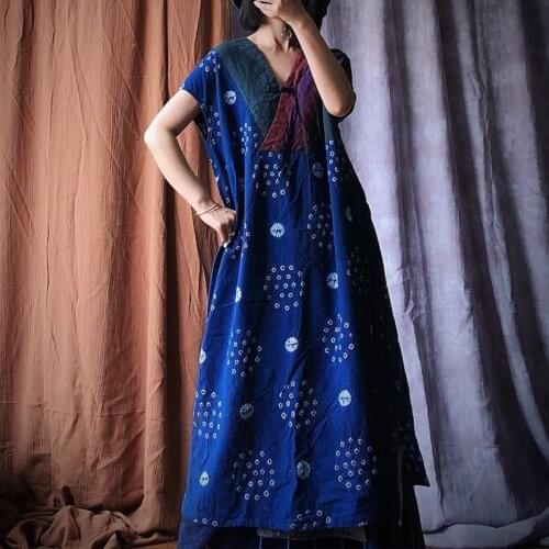 Johnature Autumn Patchwork Loose Cotton Dress 2021 Vintage New Women Retro Chinese Style Original Short Sleeve V-neck Dress