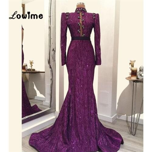 Purple Elegant Evening Dress Formal Long Mermaid Prom Dresses Muslim African Women Party Dress Arabic Evening Gowns 2018 New