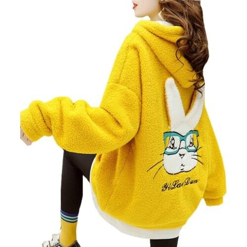 Winter Clothes New Pullover Hoodies Women Sweatshirt Streetwear Long Sleeve Cartoon Anime Glasses Rabbit Harajuku Coat Female
