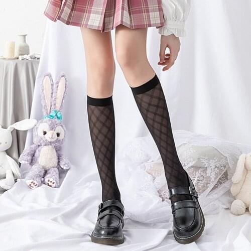2 Pairs Women Plaid Stockings Transaprent High Ealstic Long Knee Socks Girls Summer Thin Pantyhose Leg Dress Calcetine medias
