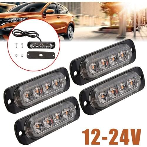 4Pcs 4 LED 12V 24V Side Marker Clearance Indicators Light for Car Truck Bus Trailer Side Marker Light Lamp Yellow