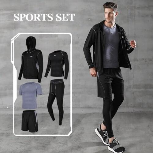 5 Pcs/Set Mens Tracksuit Gym Fitness Compression Sports Suit Clothes Running Jogging Sport Wear Exercise Workout Tights