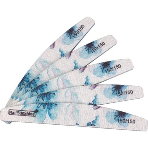5Pcs/lot Nail File 150/150 Buffer Block Sanding Blue Flower Image durable Sandpaper Salon Glitter file DIY Acrylic Nail Supplies