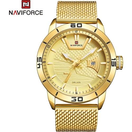 NAVIFORCE Brand Men Fashion Watch Automatic Date Stainless Steel Strap Hook Clasp Design Mens Quartz Wrist Watch