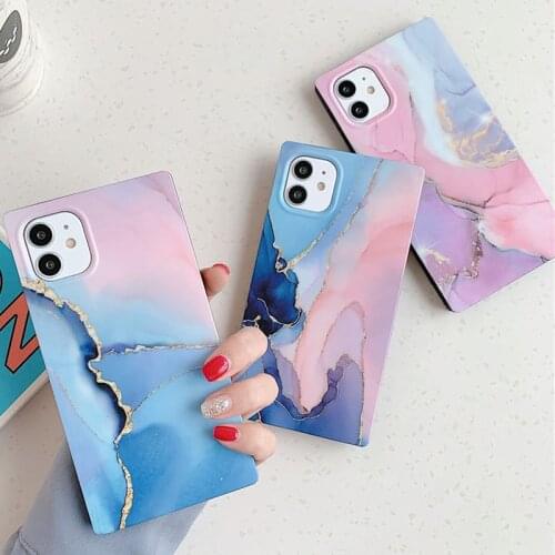 Gradient Marble Texture Phone Case for iPhone 12 Mini 11 Pro Max XR X XS Max 7 8 SE 2020 Shockproof Square Straight Edge Cover