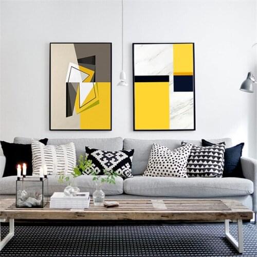 Simple Abstract Yellow Grey White Black Colors Living Room Decorative Painting Bedroom Mural Office Fashion Wall Art