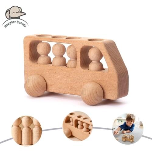 1Set Montessori Wooden Toys for Kids Wooden Peg Dolls Bus Car Children Educational Toys Beech Wood Car Blocks Baby Birthday Gift