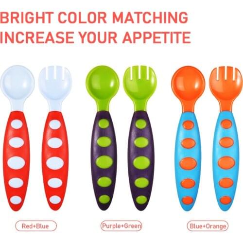 Baby Portable Dishes Teaspoon Spoon Fork Wave Point Cute Handle Utensils Baby Learning Eating Children Tableware Food Spoon