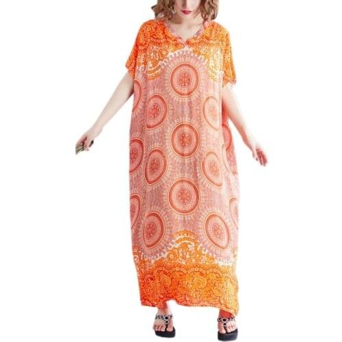 ARCSINX Boho Long Dress Women Plus Size 4XL 5XL 6XL 7XL 8XL 9XL Korean V-Neck Casual Dress Women Summer Dresses And Sundresses