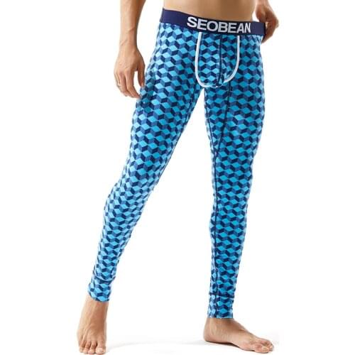 Thermal Long Johns Men Plaid PrintThermal Underwear Long Underpants Warm Leggings Hombre Sexy U Pouch Cotton Winter Male Youth