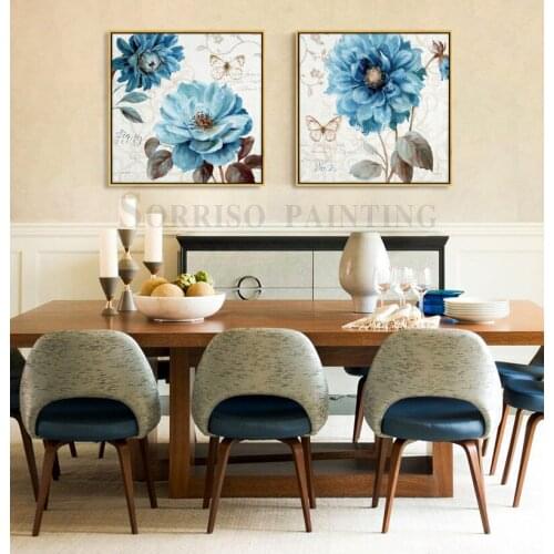 Blue Peony Flowers Canvas Painting Wall Art For Living Room Dining Pictures Home Bedroom Hallway Decor Corridor Prints Posters