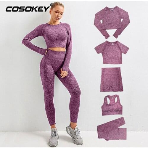 2/3/5pcs Seamless Yoga Set Workout Sportswear Women Gym Clothing High Waist Leggings Female Running Fitness Sports Suits