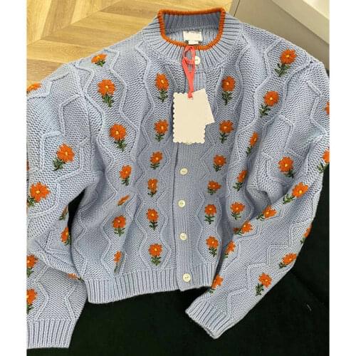 Korobov Korean Chic Sweet Knitted Cardigans New Autumn Winter O Neck Long Sleeve Cardigan Sweater Flower Embroidery Sweaters