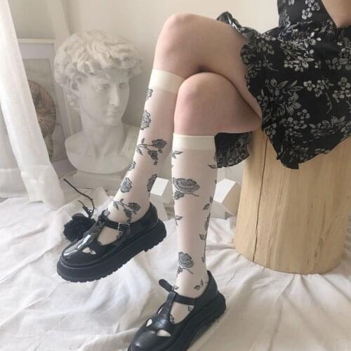 Summer Retro Sweet Rose French Heap heap socks Girls Chic Medium tube Socks Cute Subtranslucent socks Kawaii Short Socks Cosplay