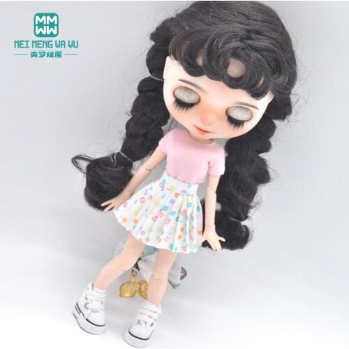 1pcs Blyth Doll Clothes Fashion white T-shirt, pleated skirt, sneakers shoes for Blyth Azone OB23 OB24 1/6 doll accessories