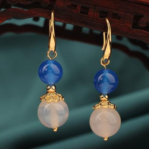 Fashion Chinas wind Vintage Blue crystal pearl Drop earrings,Nature stones earrings Ethnic Jewelry for women gift