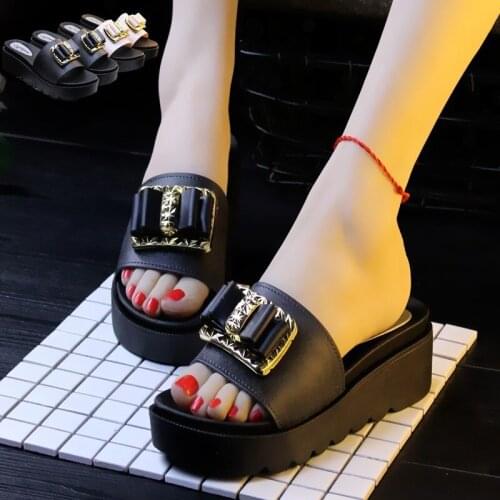 Wemons Shoes High Platform Slippers Bow Wedges Mules High Heels Sandals Girls Slipper Summer Shoes Woman Fashion Slides New