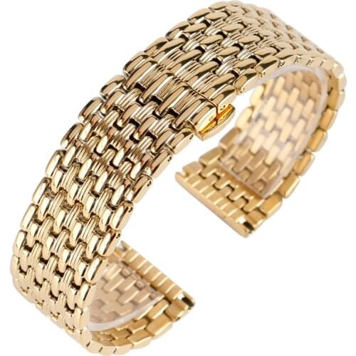 18mm 20mm 22mm Solid Gold Watch Bands Strap Stainless Steel Watchband Adjustable Replacement Fashion Bracelet + 2 Spring Bars