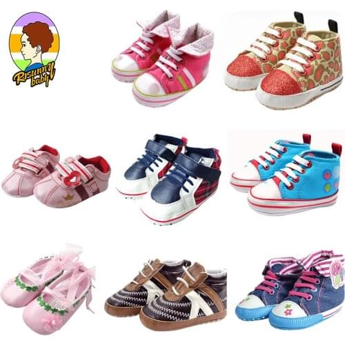 Risunnybaby Newborn Baby Shoes First Walkers Tollder Canvas Shoes Sports Sneakers Infant Toddler Soft Sole Anti-Slip Baby Shoes