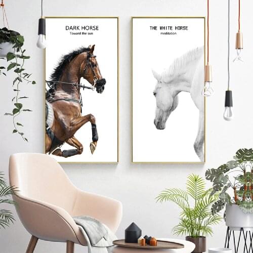 Nordic Cute Black White Horse Posters And Prints Art Canvas Painting Wall Pictures Living Room Decor Home Decor
