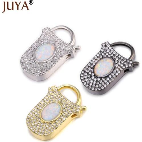 Juya Jewelry Making Luxury Lock Connectors Copper Zirconia Clasps Hooks for DIY Bracelets Necklaces Pendant Accessories Supplies